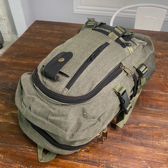 Green Canvas Tactical Backpack / For Student, Commuting, Hiking, & Traveling - Picture 6 of 7